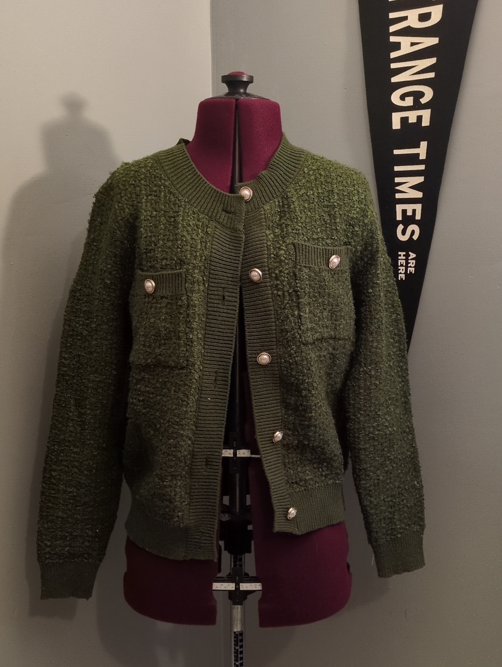 Grace Karin Olive Green BouclΓ© Pearl-Button Jacket